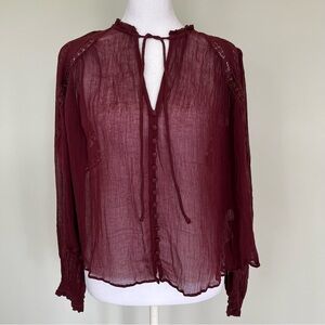 Free People Tie Neck Boho Blouse